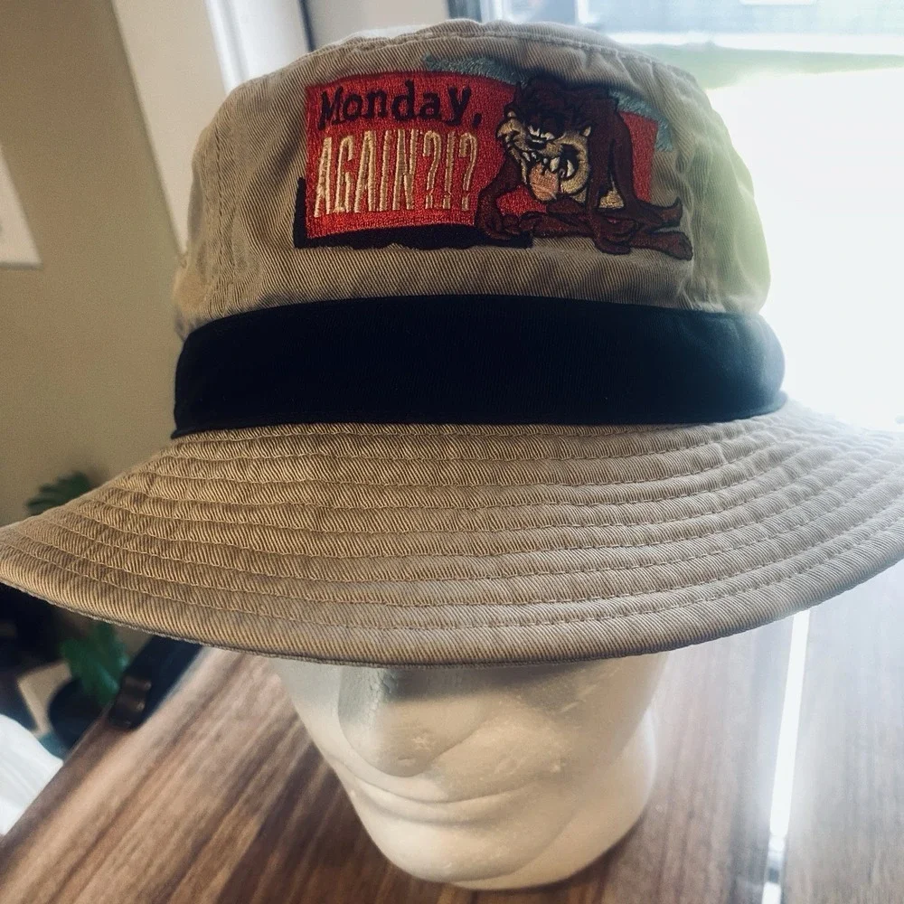 Y2K Looney Tunes Tasmanian Devil Bucket Hat Monday Again‎ Cotton OSFA Adult